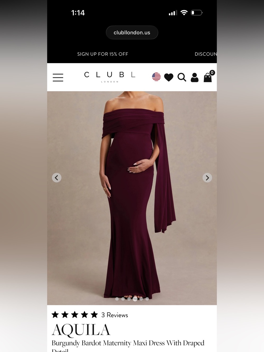 AQUILA
Burgundy Bardot Maternity Maxi Dress With Draped Detail